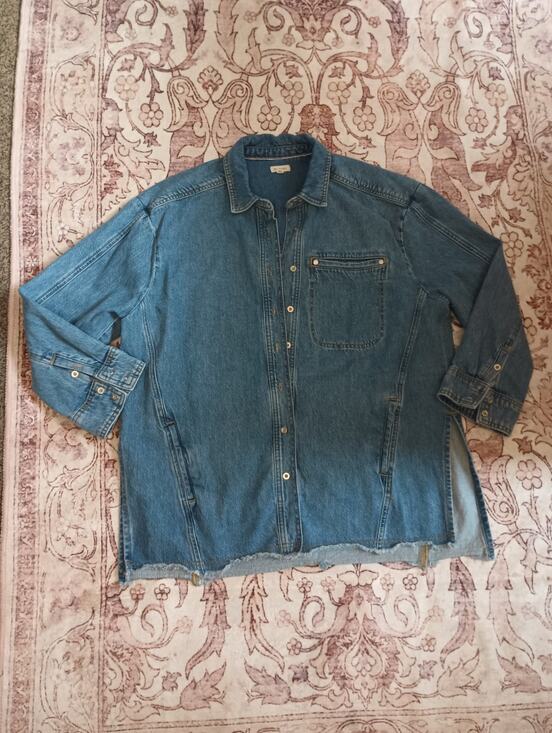 Pilcro Jackets & Blazers - Anthropologie Pilcro Denim Shacket S/M Oversized Distressed Raw Hem Chore